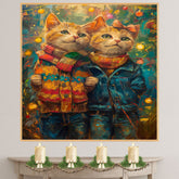 Christmas Kittens in Colorful Scarves and Jackets Adorable Holiday Cat Painting Festive Winter Scene Perfect for Home Office Seasonal Decoration or Gift on Ready to Hang 1.5" Thick Canvas Wrap, Floating Framed Canvas, Flat Rolled Canvas